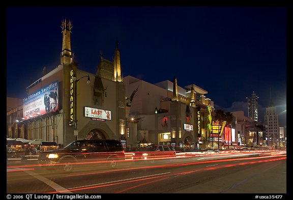 Mann Chinese Theatre at dusk. Hollywood, Los Angeles, California, USA (color)