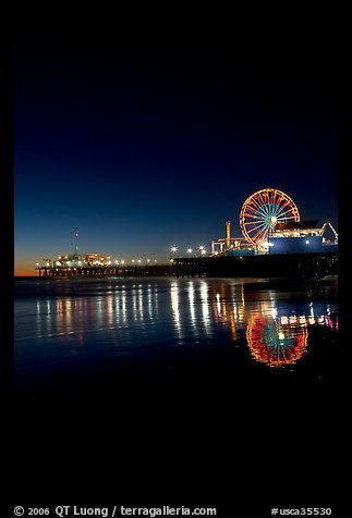 Ferris Wheel and pier at night. Santa Monica, Los Angeles, California, USA (color)