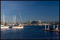 Yachts, marina, and hills, early morning. Marina Del Rey, Los Angeles, California, USA (color)