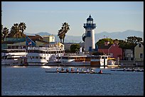 Rowers and fishing village, morning. Marina Del Rey, Los Angeles, California, USA (color)