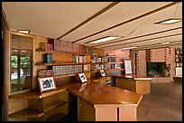 Hexagonally shaped desks in library, Hanna House. Stanford University, California, USA