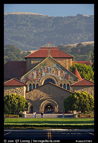 Memorial Church and foothills, late afternoon. Stanford University, California, USA (color)