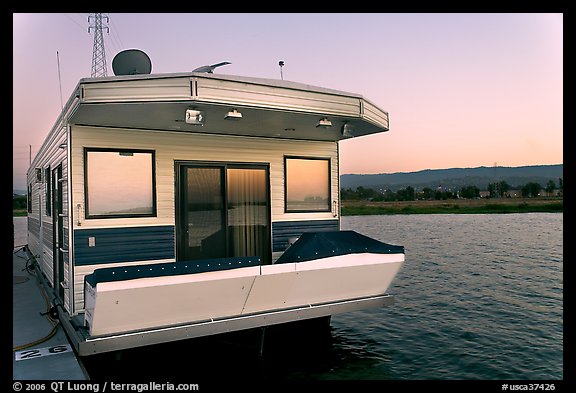 Houseboat, sunset. Redwood City,  California, USA (color)