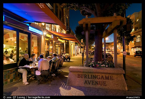 Burlingame Avenue at night. Burlingame,  California, USA (color)