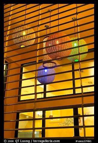 Lanterns in restaurant lobby. Burlingame,  California, USA