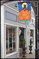 Storefront on Main Street with Halloween street decor. Half Moon Bay, California, USA ( color)