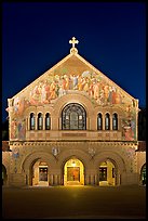 Memorial Church facade at night. Stanford University, California, USA