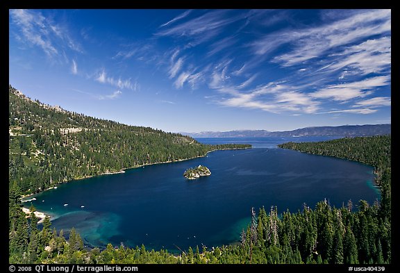 Wide view of Emerald Bay and Lake Tahoe, California. USA