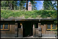 Wooden walls and Scandinavian-style grass-covered roof, Vikingsholm, Lake Tahoe, California. USA ( color)