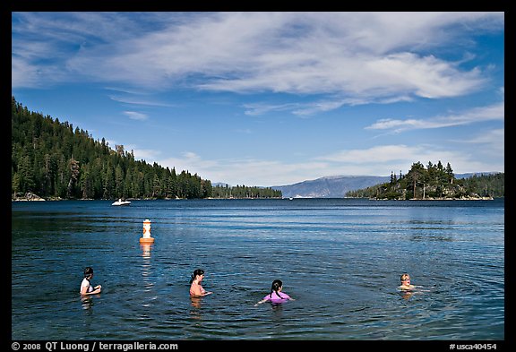 Family in water, Emerald Bay, California. USA