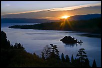Sun shining under clouds, Emerald Bay and Lake Tahoe, California. USA ( color)