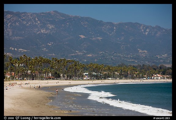 East Beach and mountains. Santa Barbara, California, USA (color)