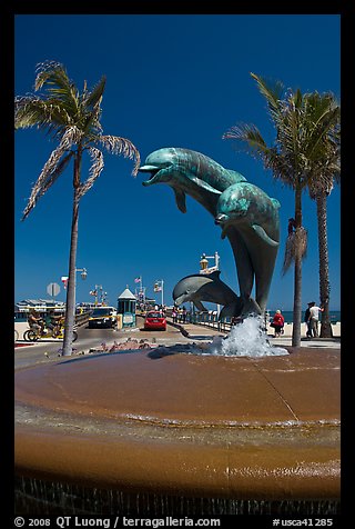 Dolphin statue and wharf. Santa Barbara, California, USA (color)