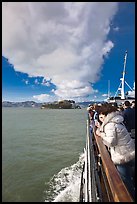 On tour boat cruising towards Alcatraz Island. San Francisco, California, USA ( color)