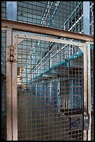 Grids and cells, Alcatraz Prison interior. San Francisco, California, USA