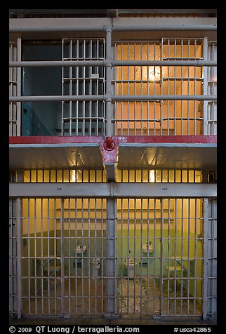 Cells inside Alcatraz prison. San Francisco, California, USA (color)