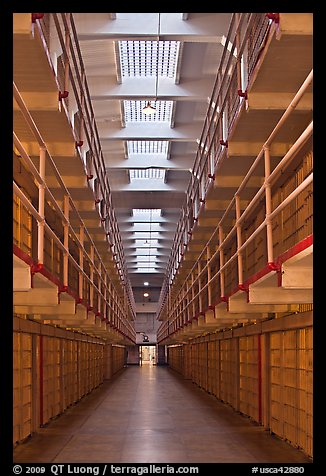 Cellhouse interior, Alcatraz Penitentiary. San Francisco, California, USA (color)