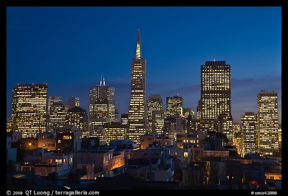 Financial district skyline at dusk. San Francisco, California, USA (color)