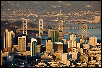 San Francisco high-rises, Bay Bridge, Yerba Buena Island, and East Bay. San Francisco, California, USA