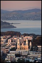 St Ignatius church, USF, and San Francisco Bay at sunset. San Francisco, California, USA (color)