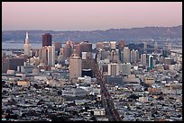 San Francisco skyline view from above at dusk. San Francisco, California, USA