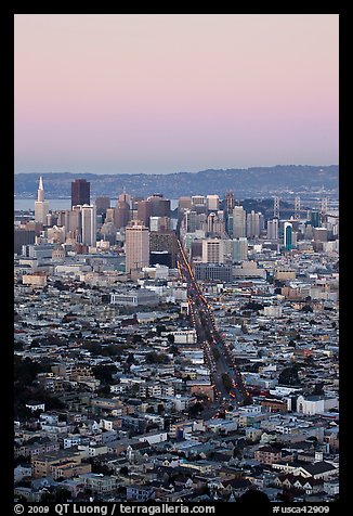 San Francisco skyline view from Twin Peaks at dusk. San Francisco, California, USA