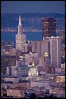 City Hall and Transamerica Pyramid at night. San Francisco, California, USA