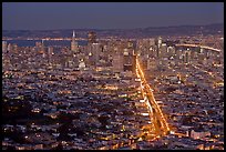Wide night view of San Francisco from above. San Francisco, California, USA