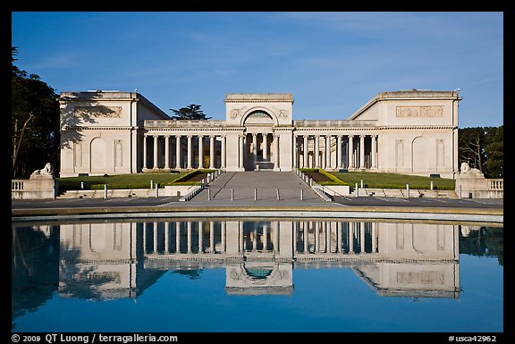 California Palace of the Legion of Honor with reflections, early morning. San Francisco, California, USA