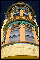 Brightly painted yellow tower of Victorian house, Haight-Ashbury District. San Francisco, California, USA