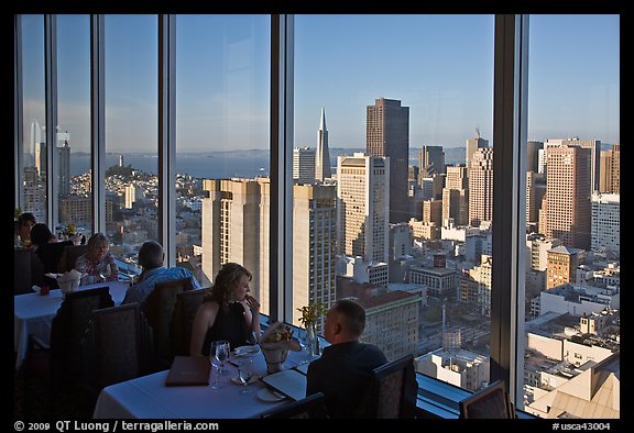 View on San-Francisco downtown from rooftop restaurant. San Francisco, California, USA (color)
