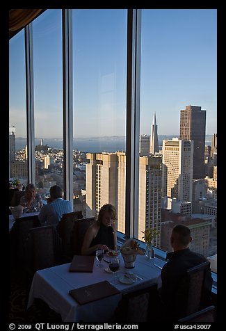 Rooftoop restaurant dining with a view. San Francisco, California, USA