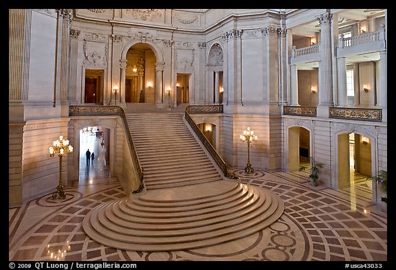 Grand staircase inside City Hall. San Francisco, California, USA