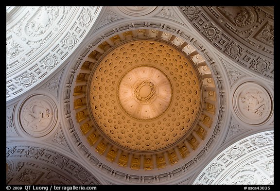 City Hall dome from below, fifth largest in the world. San Francisco, California, USA (color)