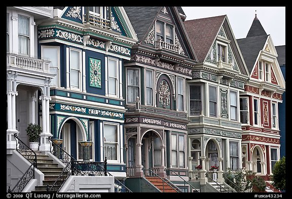 Row of elaborately decorated victorian houses. San Francisco, California, USA