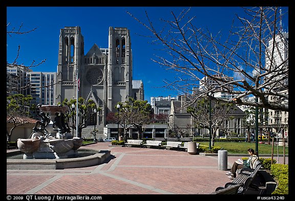 Huntington Park and Grace Cathedral. San Francisco, California, USA