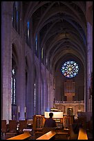 Organist, nave, and rose window, Grace Cathedral. San Francisco, California, USA (color)