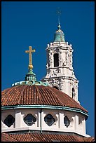 Roof and bell tower, Mission Dolores Basilica. San Francisco, California, USA (color)