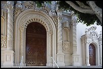 Facade detail with doors, Mission Dolores Basilica. San Francisco, California, USA ( color)