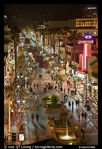Third Street Promenade from above, night. Santa Monica, Los Angeles, California, USA (color)