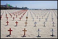 Memorial to fallen soldiers and Santa Monica Pier. Santa Monica, Los Angeles, California, USA (color)