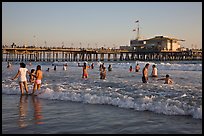 Beach shore and Santa Monica Pier, late afternoon. Santa Monica, Los Angeles, California, USA ( color)