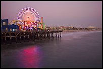 Ferris Wheel and beach at dusk, Santa Monica Pier. Santa Monica, Los Angeles, California, USA ( color)