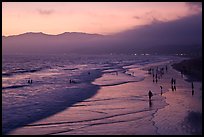 Beach with purple color at sunset. Santa Monica, Los Angeles, California, USA
