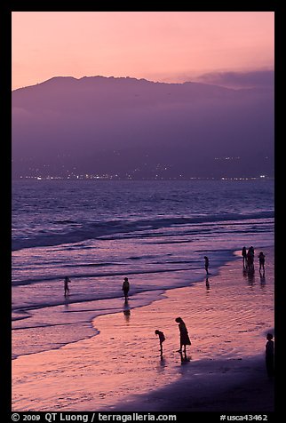 Santa Monica Beach and Mountains at sunset. Santa Monica, Los Angeles, California, USA (color)