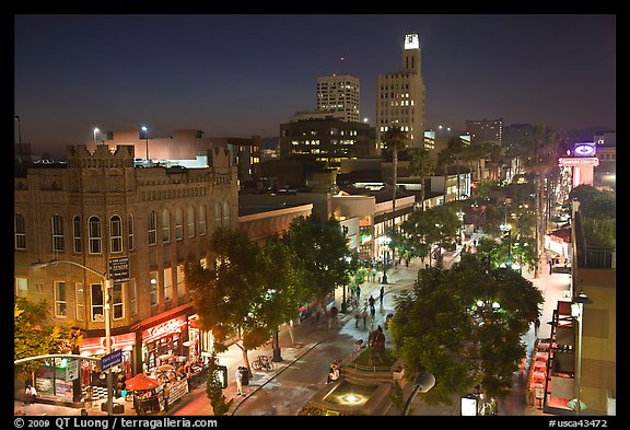 Night view from above of Third Street Promenade. Santa Monica, Los Angeles, California, USA (color)