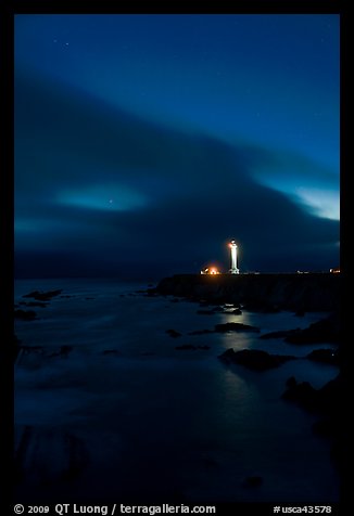 Point Arena Lighthouse and stary sky. California, USA