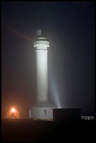 Point Arena Lighthouse on foggy night. California, USA ( color)
