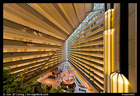 Elevators and Hyatt Grand Regency inside. San Francisco, California, USA (color)