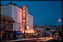 Castro Theater and Castro Street at dusk. San Francisco, California, USA ( color)